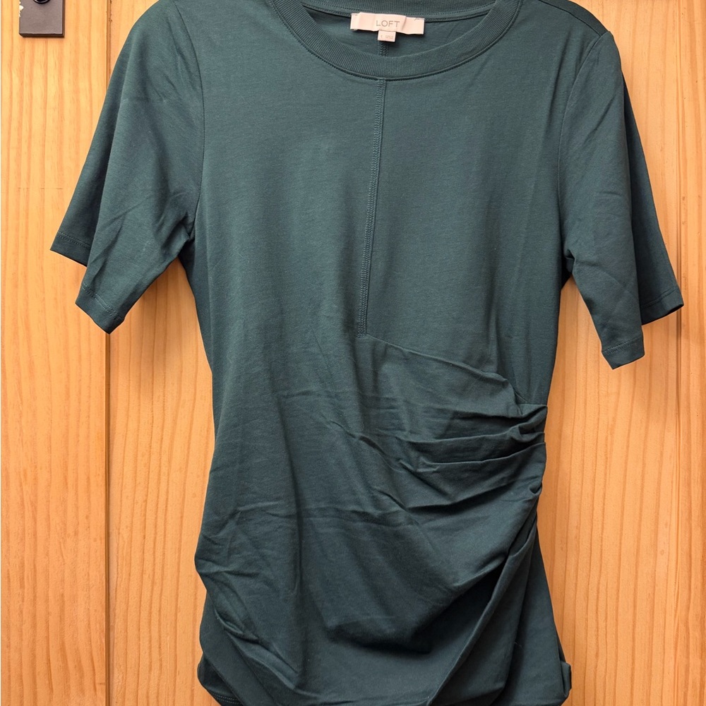 LOFT Teal Short Sleeve Ruched Side Tee